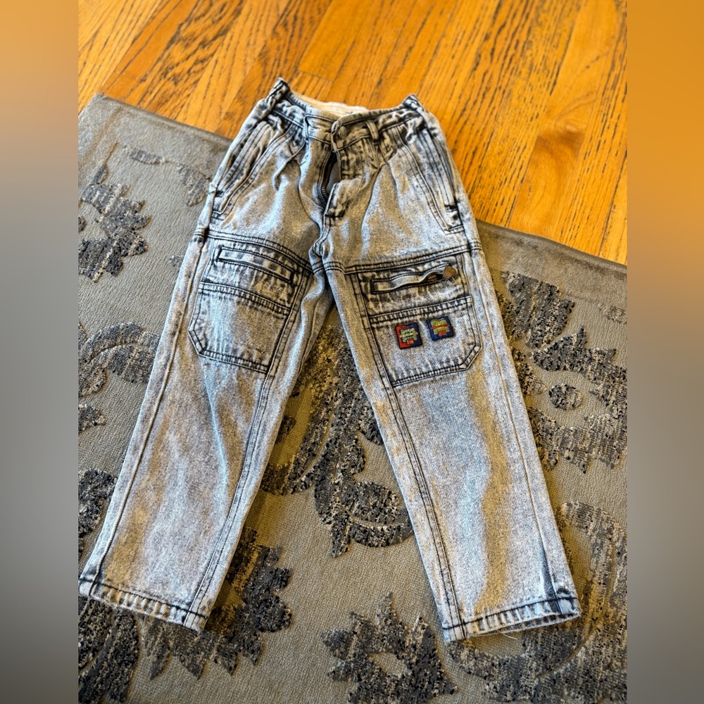 Kids Vintage Denim Lee Jeans / Black Acid Wash Jeans / size 5